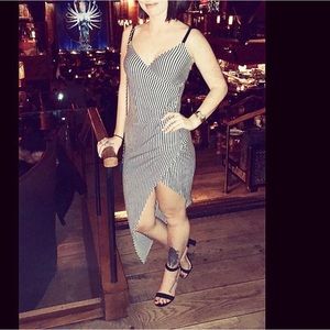 asymmetrical midi stripped dress